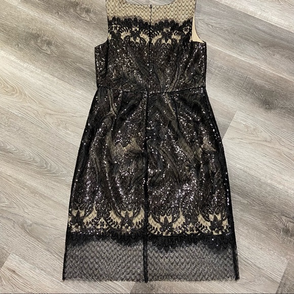 Julia Jordan Sleeveless Black Lace Nude Underlayer Sequins Sheath Dress Size 8 - Picture 4 of 7